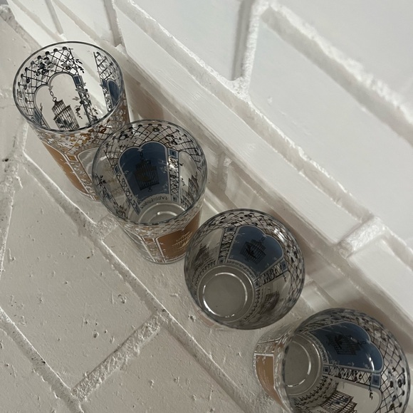 Vintage MCM 22 Karat Gold Rocks Glasses Blue Birdcage Set of 4 Georges Briard - Picture 14 of 14